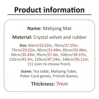 Round Mahjong Mat with Rubber Backing, Anti Slip and Noise Reduction Carpet and Floor Mat, Table Mat for Mahjong Poker Card Games(110cm/43.3in) - size: 110cm/43.3in
