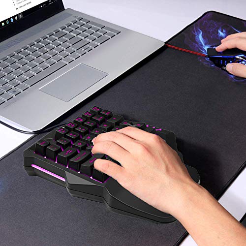 RGB One Handed Keyboard, Wired Gaming Backlit 35 Keys, Mini Portable Keyboard for PS4 Xbox PC, 8 Lightning Modes