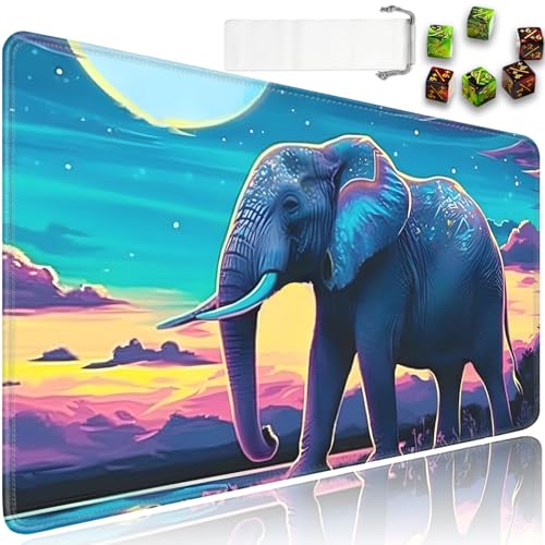 for MTG Playmat + Drawstring Travel Pouch + 6 Dice Counter, for Tabletop Trading Card Game Playmats or Mouse Pad, Anti-Slip Rubber 24 x 14 in, Elephant Animal for TCG Playmat (No with Zone) - color: JV-Playmat-6-1-I232