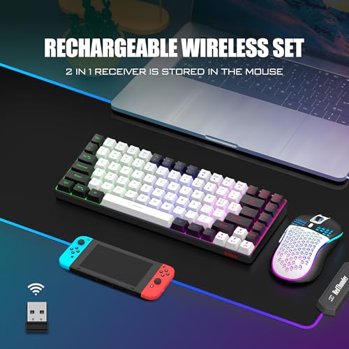 RedThunder K84 Wireless Keyboard and Mouse Combo, LED Rainbow Backlit Rechargeable Battery, 75% Layout TKL Ultra Compact Gaming Keyboard & Lightweight 3200 DPI Honeycomb Optical Mouse (White-Black) - color: White Black