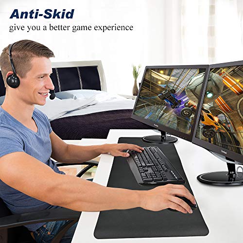 Desk Pad for Office Home 31" x 13",PU Leather Waterproof Large Desk Writing Mat Organizer,Multifunctional Ultra Thin Dual Use Desk Blotters Mouse Pad Protector … (Black) - color: Black
