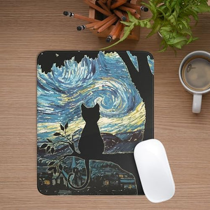 Cute Black Cat Square Mouse Pad,Aesthetic Cat Mouse Pads for Wireless Mouse Desk Accessories,10"X8" Travel Mousepad with Non-Slip Rubber Base, Stitched Edge Mouse Pads for Desk,Computers,Laptop,Office - color: S-4