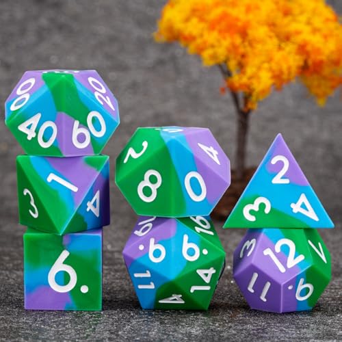 DND Sharp Edges Dice, D&D Silicone Rubber Polyhedral Dice Set 7pcs (D4, D6, D8, D10, D12, D20, D%) for Dungeons and Dragons, RPG, MTG for Ages 15 and Up - color: Purple Blue Green