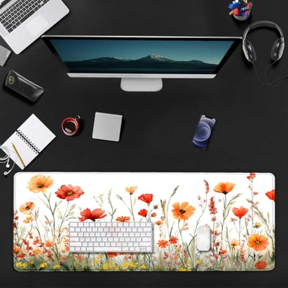 Large Mouse Pad, Desk Mat Computer Keyboard Pad Non-Slip Rubber Base Waterproof with Stitched Edges for Laptop Gaming, Office & Home 31.5 x 11.8 Inch (Wildflowers Floral) - color: Wildflowers Floral
