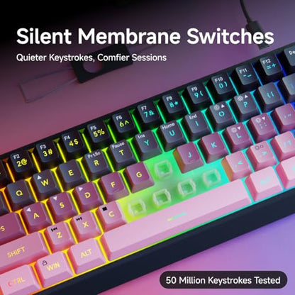 SEUNKWANG F61 60% Gaming Keyboard Wired, RGB Backlit Membrane Keyboard with PBT Keycaps, Compact Design, Lanyard Wired Keyboard for Mac/Win (Black Pink, Wired) - color: Black Pink