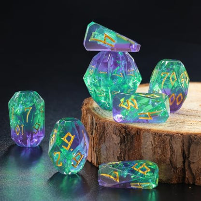 FONVGOGO Resin Dice Set, Dungeons and Dragons DND Dice with Box Polyhedral D and D Dice Set 7-Piece Role Playing Game RPG（Green and Gold） - color: S Green and Gold