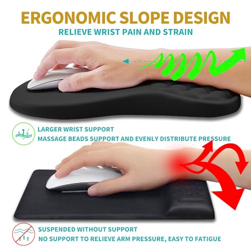 Hokafenle 2 in 1 Ergonomic Mouse Pad Wrist Support & Wrist Rest for Computer Keyboard Set, with Relieve Carpal Tunnel Pain Massage Bulge and Full Memory Gel Design (2In1 Set, Black) - color: Hk001-black
