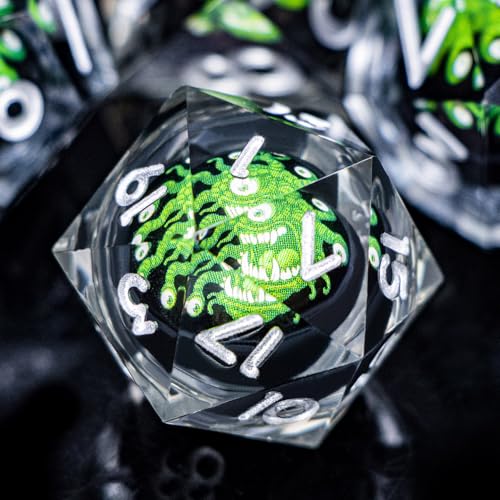 DND Monster Dice Set Liquid Core Sharp Edge Dice for Dungeons Dragons RPG Role Playing Game, Polyhedral D and D Dice with Gift Box D6 D8 D10 D12 D20 (Red Silver) - color: Black Green