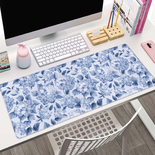 Blue Hydrangea Flowers Large Gaming Mouse Pad Keyboard Desk Pad Extended Mouse Pad Gaming Office Decor, PC Laptop Mouse Pads Large (31.5x151.8 in) with Stitched Edges Non-Slip Base Mousepad XL - color: Blue Hydrangea Flowers