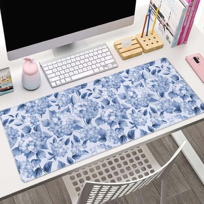 Blue Hydrangea Flowers Large Gaming Mouse Pad Keyboard Desk Pad Extended Mouse Pad Gaming Office Decor, PC Laptop Mouse Pads Large (31.5x151.8 in) with Stitched Edges Non-Slip Base Mousepad XL - color: Blue Hydrangea Flowers