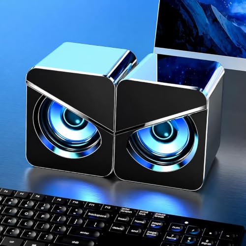 Brand Computer Speakers with Dynamic RGB LED Light, USB Powered Stereo Desktop Speaker, Plug and Play Multimedia Sound Bar for PC Laptop Monitor Gaming Office