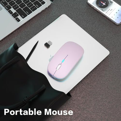 AIKOKOK Wireless Bluetooth Mouse, Rechargeable, Dual Mode Bluetooth 5.2 & 2.4G USB, LED Lights, Slim, Silent, Portable Computer Mouse for Laptop, PC, MacBook, iPad, Tablet (Pink) - color: Pink
