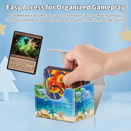 for MTG Commander Deck Box,Card Deck Box for Trading Yugioh MTG,Fits 100 Double Sleeved Cards,PU Leather Strong Magnet Case for Magic Commander TCG CCG,Beach Blue Ocean - color: Beach Blue Ocean