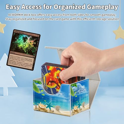 for MTG Commander Deck Box,Card Deck Box for Trading Yugioh MTG,Fits 100 Double Sleeved Cards,PU Leather Strong Magnet Case for Magic Commander TCG CCG,Beach Blue Ocean - color: Beach Blue Ocean