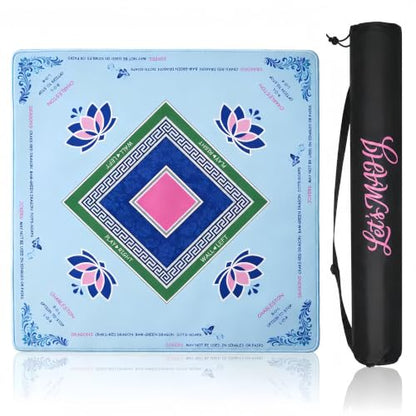 Mahjong Mat 31.5x31.5 Inch, Non-Slip Rubber American Mahjong 3mm Mat with Rules, Lotus Butterfly Hand-Painted Look Noise Reducing Game Neoprene Mat for Table (Lotus Classic) - color: Lotus Classic