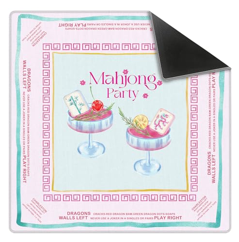 Pink Chinoiserie Mahjong Mat 31.5" x 31.5", Grandmillennial Pink Cocktail Non-Slip Noise Reduction Mahjong Table Cover Accessories and Supplies for Dominoes Poker Card Board and Tile Games Gifts - color: Pink Mahjong Mat Chinoiserie