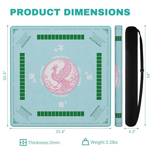 Mahjong Mat for Table,32.4"x32.4"Rubber American Mahjong Cover with Carrying Bag,Non-Slip Noise Reduction Gaming Mat for Poker/Cards/Board Games/Tile Games(Green) - color: Cl-green