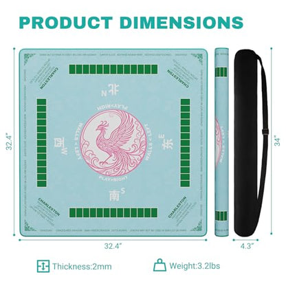 Mahjong Mat for Table,32.4"x32.4"Rubber American Mahjong Cover with Carrying Bag,Non-Slip Noise Reduction Gaming Mat for Poker/Cards/Board Games/Tile Games(Green) - color: Cl-green