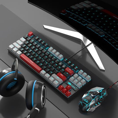 MageGee 75% Mechanical Gaming Keyboard, Red Switch, LED Blue Backlit, 87 Keys Compact TKL Wired Computer Keyboards for Windows Laptop PC Gamer - Black/Grey - color: Black Grey/Red Switch