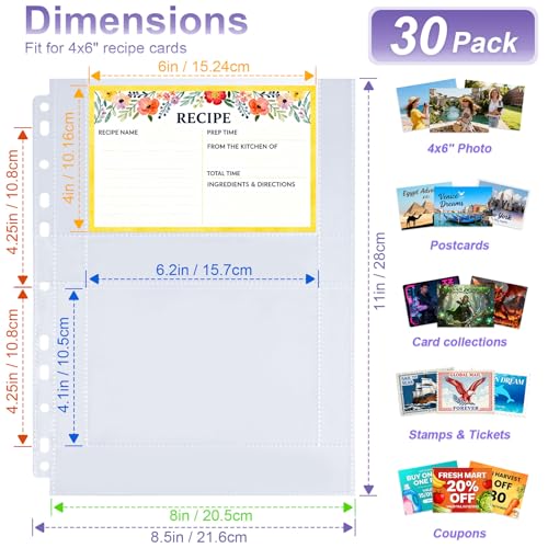 A4 3 Ring Binder Recipe Card Holder Book with 30 Pack 4x6 Inch Recipe Card Protector Pages, Linen Hardcover Organization Book for Recipe Cards，120 Top Loading Pockets - color: Purple Recipe Card Book