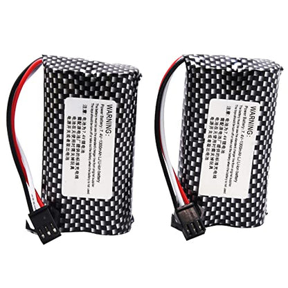 Blomiky 2 Pack 7.4V 1200mAh 8.88Wh Li-ion Rechargeable Battery with Black SM-3P Plug and Cable Replacment for Some Old Version RC Trucks / 1575 Battery 2
