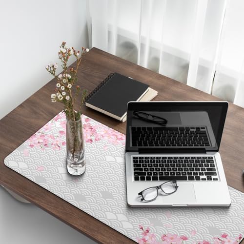 Gaming Mouse Pad with Anti-Slip Rubber Base, Extended Large Computer Mouse Mat with Stitched Edges, Long XL Anime Mousepad for Laptop and Keyboard, 31.5 x 11.8 inch (Grey Cherry Blossom) - color: Grey Cherry Blossom