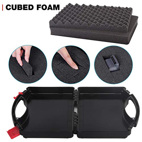 Small Hard Case with Pluck Foam, 12" Customizable Interior Protection Carrying Case for Pistol, GoPro, Microphone, Handgun, Camera - Outer Size: 12.2” x 10” x 2.7” - style: Inner Size- 12" X 8.2" X 2.5"