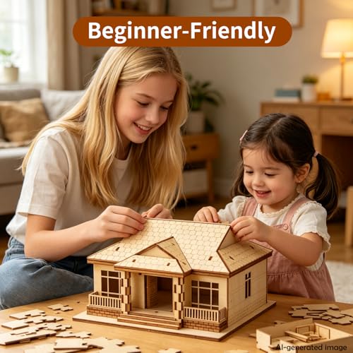 3D Wooden Puzzles for Adults, DIY Miniature Villa Model Kit for Home Decor | Wooden Houses for Beginners,Paintable model building kit, Stress Relief & Screen-Free Activity,Gifts for Friends/Teens - style: One Layer