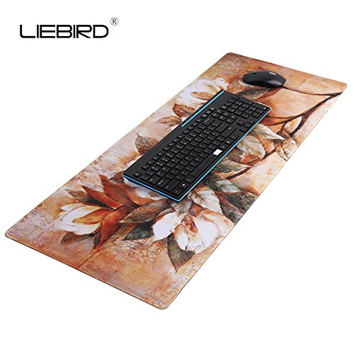 LIEBIRD® Extended XXL Gaming Mouse Pad - Portable Large Desk Pad for Laptop - Non-Slip Rubber Base (Flower) - color: Flower