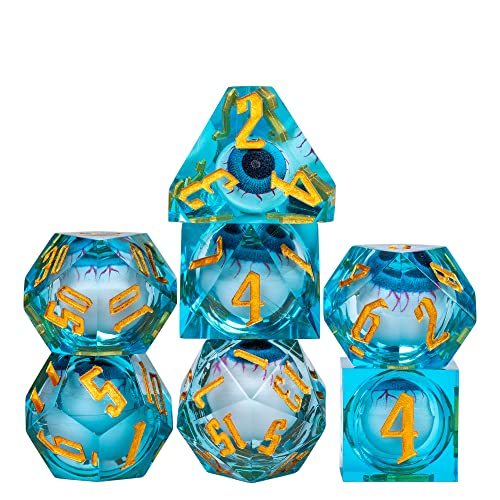 Cusdie 7-Die Liquid Core Eye Dice Handmade DND Dice Set Sharp Edges, Floating Eyeball Dice for Tabletop Role Playing Game(Blue Eyeball) - color: Floating Eyeball-blue