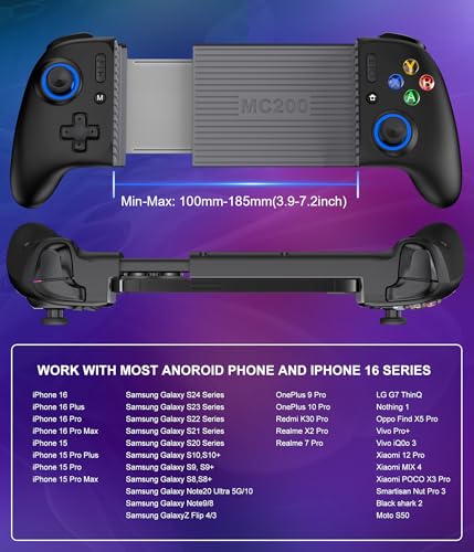LIFUFUTEE Mobile Gaming Controller for iPhone/Android, Wireless Phone Controller with Hall Joysticks/Triggers, Mobile Controller Support Phone Case for Xbox Game Pass, Steam Link & More, Black