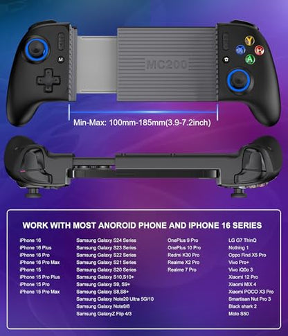 LIFUFUTEE Mobile Gaming Controller for iPhone/Android, Wireless Phone Controller with Hall Joysticks/Triggers, Mobile Controller Support Phone Case for Xbox Game Pass, Steam Link & More, Black