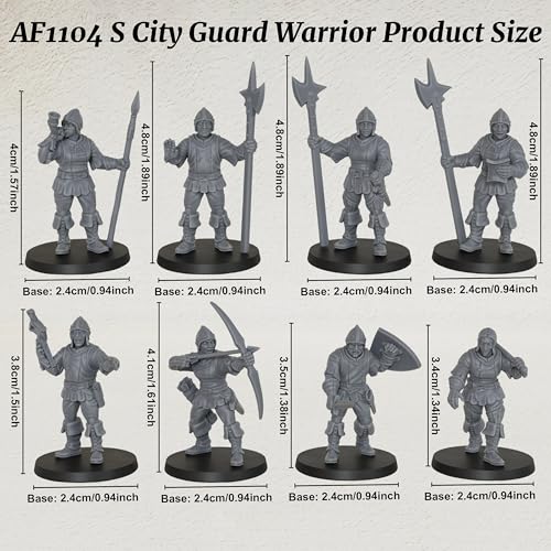 AUSPDICE Gothic City Guard Minis, 25mm Soldiers for TTRPGs, AF1104 S | 8pc Unpainted Human Soldier Figures with Polearms, Bow and Crossbow for Tabletop Gaming, Fantasy City Patrols, Armed Sentries - color: Af1104 S City Guard Warrior