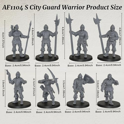 AUSPDICE Gothic City Guard Minis, 25mm Soldiers for TTRPGs, AF1104 S | 8pc Unpainted Human Soldier Figures with Polearms, Bow and Crossbow for Tabletop Gaming, Fantasy City Patrols, Armed Sentries - color: Af1104 S City Guard Warrior