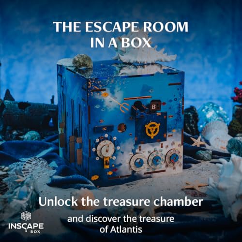INSCAPE Atlantis Labyrinth Puzzle Box - Escape Room Game in A Box for Adults - Cluebox - Maze - Mind Puzzles for Adults - 3D Wooden Puzzle Boxes with Hidden Compartments | Cluebox 3D Wooden Maze Mechanism With Hidden Compartments - Challenging Brain Tease