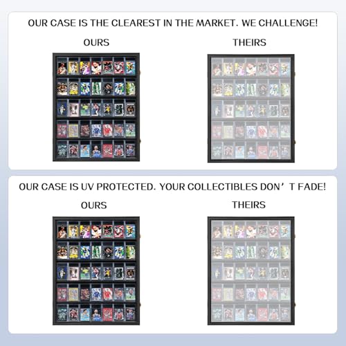 VERANI 35 Graded Sports Baseball Card Display Case Wall Mount Black | Lockable Trading Card Wall Cabinet,98% UV Block Acrylic Panel,Premium Wood Frame,Vertical Wall Mount Only - size: Large-Vertical-Black