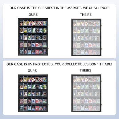 VERANI 35 Graded Sports Baseball Card Display Case Wall Mount Black | Lockable Trading Card Wall Cabinet,98% UV Block Acrylic Panel,Premium Wood Frame,Vertical Wall Mount Only - size: Large-Vertical-Black