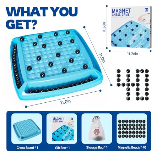 Magnet Game, Magnetic Games Chess, Board Games for Kids 6-8-12, Magnet Chess Kid Games, Family Board Games for Kid and Adults, Magnetic Game with 40 Pieces, Fun Birthday Gifts for Kids (Blue) - color: Blue