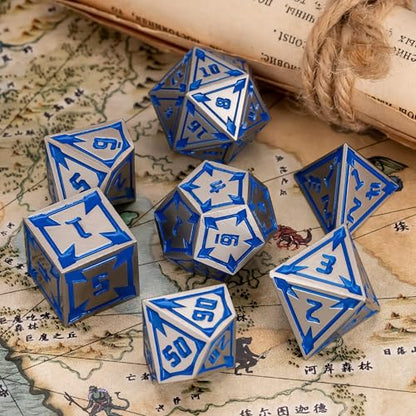 UDIXI Metal DND Dice Set D&D RPG Dice Set for Tabletop Games (Nickle) | 7-Pieces, Lozenge Pattern, Zinc Alloy Material, Gorgeous Gift Case, DM Gift, for Dungeons and Dragons Role Playing Games - color: Nickel