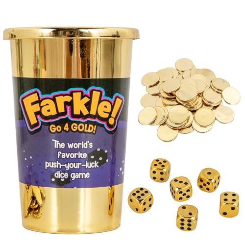Continuum Games Farkle Go 4 Gold Dice Game, Family & Party, Push Your Luck | for 2+ Players, Ages 8+, Win Gold Coins, Dice Set & Score Sheets, Easy to Learn & Quick to Play