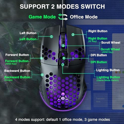 SOLAKAKA SM900 Gaming Mouse Wired with RGB,Honeycomb Shell,12800 DPI Wired Gaming Mouse with Buttons,Computer Mouse for Laptop/PC,Black - color: black
