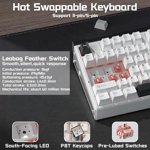 Aula H108 Wireless Mechanical Keyboard, Hot Swappable Silent Keyboard, Full Size Keyboard with Number Pad, Gasket Structure, RGB Backlit Computer Gaming Keyboard with PBT Keycaps for PC/Office - color: White Black