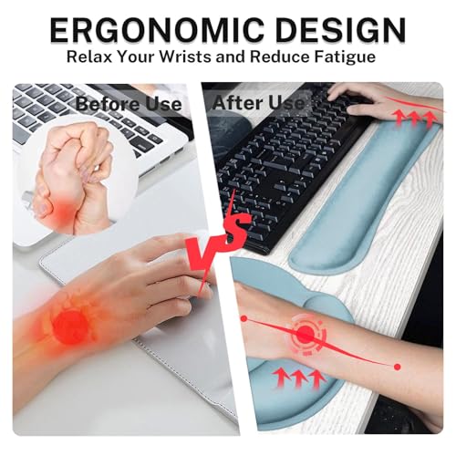 Britimes Blue Keyboard Mouse Pad Set Blue 4 in1 Large Mousepad+Keyboard Wrist Rest+Mouse Wrist Rest+Coaster Ergonomic Design for Home Office Computer 35.4x15.7Inches - color: Blue