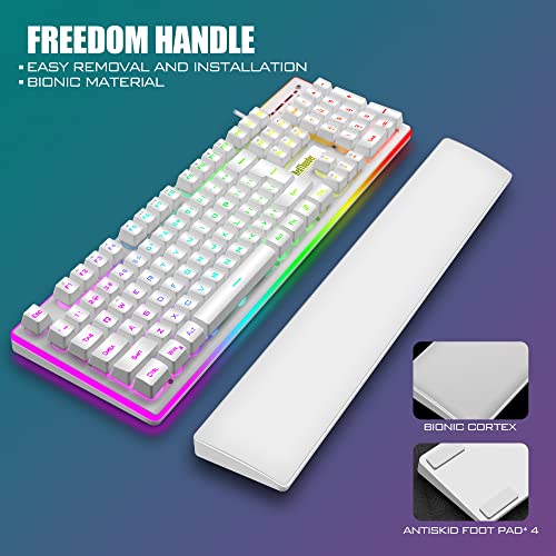 RedThunder K10 Wired Gaming Keyboard and Mouse and Wrist Rest Combo, RGB Backlit, Mechanical Feel Anti-ghosting Keyboard + 7D 7200 DPI Mice+Soft Leather Wrist Rest 3 in 1 PC Gamer Accessories(White) - color: White
