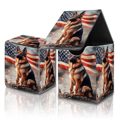 for MTG Commander Card Deck Box,Trading Card Storage Box with Magnetic Closure,Fits 120+ Single Sleeved Cards,Deckbox,Fits Sports TCG/CCG/MTG Accessories,﻿American Flag Dog - color: American Flag Dog