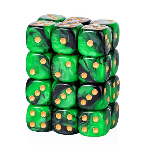 24 Piece Dual-Tone Round Corner 16mm dice 6 Sided dice d6 dice Set for DND, MTG, Tenzi, Farkle, Bunco, Card Gaming & Math Learning with Portable Storage Pouch(Green-Black) - color: 16mm-green&black