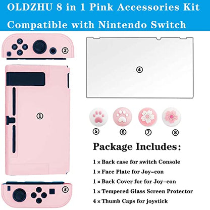 OLDZHU Pink Dockable Protective Case Cover Compatible with Nintendo Switch Joy-Con Controllers,with Glass Screen Protector and 4 Thumb Grips,Shock-Absorption and Anti-Scratch (Pink) - color: Pink