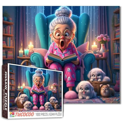 Surprised Grandma Jigsaw Puzzles 1000 Pieces for Adults Old Woman Reading Book Puzzles Suitable for All Toy Enthusiasts Family Activity Perfect for Game Night 19.7 X 27.6 Inches - color: Old Woman-a02