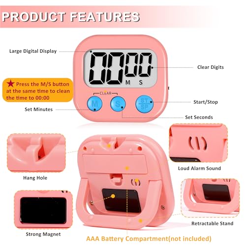 ZILLEEN Classroom Timer for Kids Teachers 2 Pack Digital Timers, White & Pink - color: White & Pink