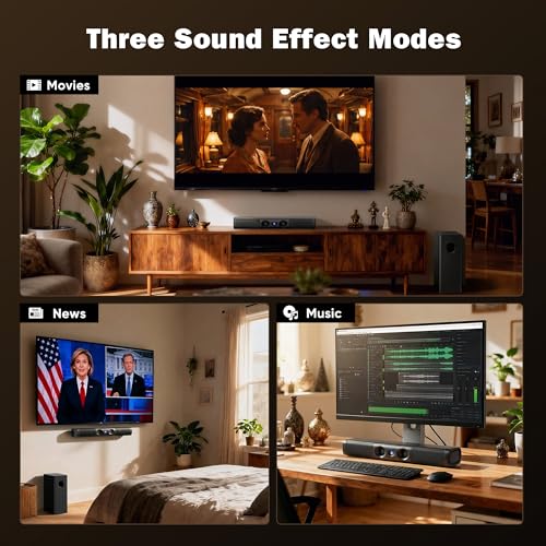 RIOWOIS 3.1ch Sound Bar with 5.25" Wired Subwoofer,Sound Bar for Smart TV | 100W Deep Bass,TV-ARC/Optical/Auxiliary /Bluetooth 5.3, Surround Sound System for TV/PC/Gaming/Projectors - size: 17-inch soundbar with 5.25-inch subwoofer